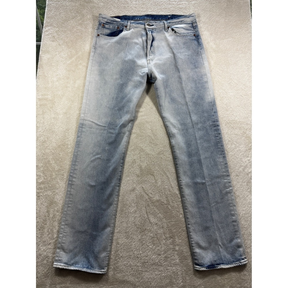 Levi‎ Mens 501 Original Fit Light Wash Blue Denim Jeans 38x30 Meas: 39x35